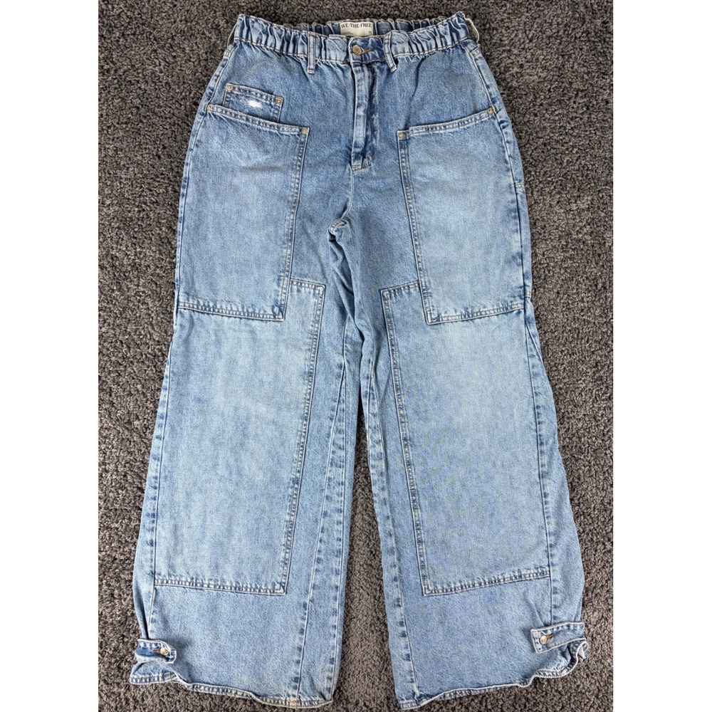 We The Free Free People CRVY Wide Leg Jeans Light Wash Blue Elastic Waist Med